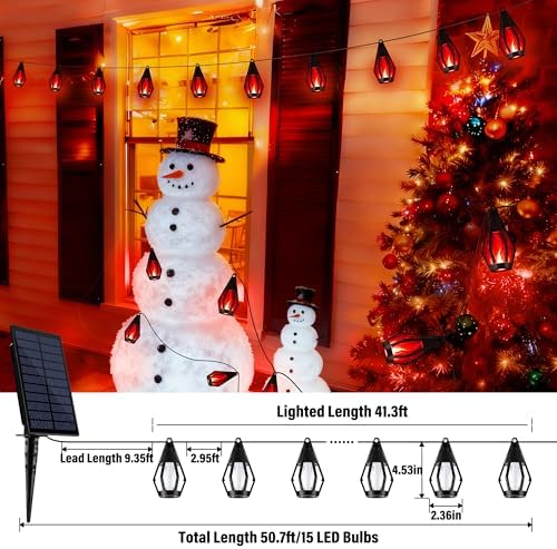 Flacchi Solar Flame String Lights - 42ft 15 LED Lights Outdoor Solar String Lights for Garden Patio Christmas Decoration (Red, 42ft) - Image 2