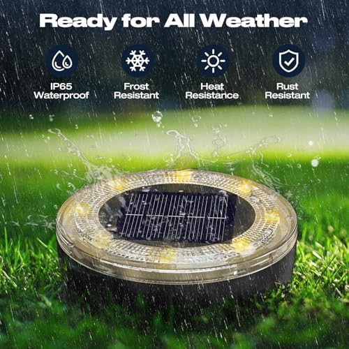 vighep Mini Solar Ground Lights, 12 Pack Solar Lights Outdoor Waterproof, Upgraded LED Flat Landscape Lighting for Outside Pathway Garden Patio Yard Driveway,Warm White - Image 4