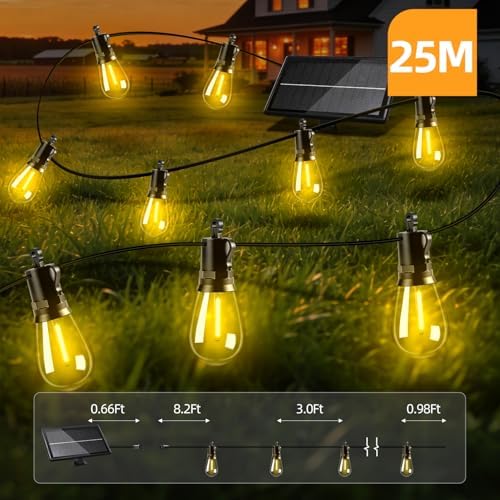 Solar Lights Outdoor Patio Lights: S14 25M 82FT Solar Powered Remote Control 3 Light Modes Dimmable Solar Waterproof Light - Shatterproof Bulbs - Camping Backyard Garden Deck Outside Yard - Image 5