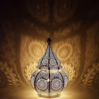 YILLE Vintage Antique Moroccan White Lantern Iron Table Lamp Moroccan Lantern Hanging Oriental Home Decor Candle Lanterns Outdoor Garden - Image 3