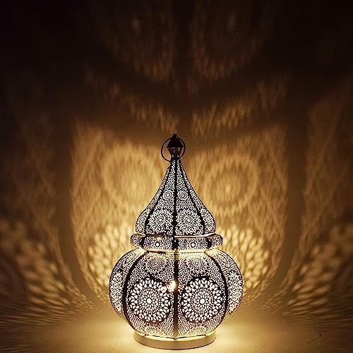 YILLE Vintage Antique Moroccan White Lantern Iron Table Lamp Moroccan Lantern Hanging Oriental Home Decor Candle Lanterns Outdoor Garden - Image 3