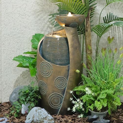 Sunlinua Vase Outdoor Water Fountain, 31.4''H Jar Waterfall Fountain with Warm LED Lights&Durable Pump for Yard, Porches, Home Décor,Garden,Office by Sunlinua