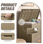 JUMMICO 120 Gallon Resin Deck Box, Large Outdoor Storage Box Waterproof & Lockable for Garden, Patio, Pools (Light Brown) - Image 2