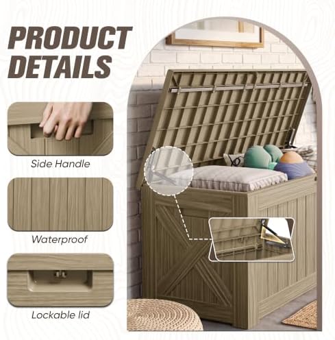 JUMMICO 120 Gallon Resin Deck Box, Large Outdoor Storage Box Waterproof & Lockable for Garden, Patio, Pools (Light Brown) - Image 2