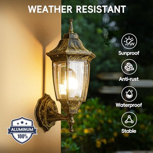 EMART Outdoor Front Porch Light with Bulb, Wall Lamp Fixture(2 Pack, Gold) - Image 2