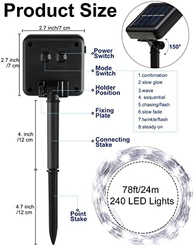 Treela 8 Pack Solar String Lights Outdoor Waterproof, Cool White - Image 2
