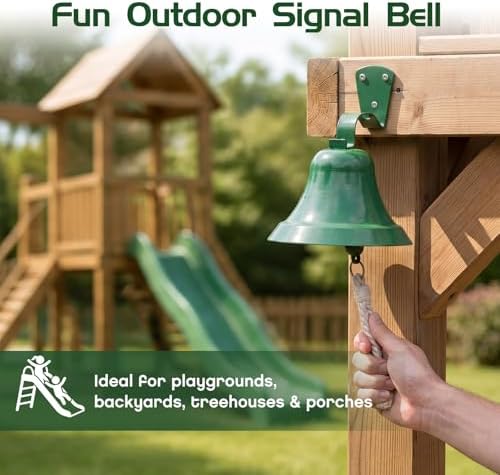 Sratte Green Iron Hanging Outdoor Dinner Bell, 6.3" Diameter Outdoor and Indoor Bell for Home with Rope and Mounting Hardware, Suitable for Courtyard Games School Garden Entry or Church Reception Wall - Image 2