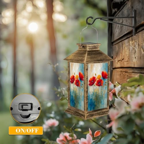 Solar Lantern Outdoor Waterproof Nature Inspired Vibrant Aesthetics Floral Red Flowers Yellow Green Garden Decor LED Solar Lights Hanging/Tabletop Lamp Gifts for Women Mom for Outside Yard Patio - Image 5