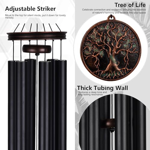 Vanquer Large Wind Chimes for Outside Deep Tone - 46'' Wind Chimes Outdoor Clearance, Memorial Windchimes, Sympathy Gift, Outdoor Décor, Patio, Home Décor, Vintage Black (46" Tree of Life) - Image 3