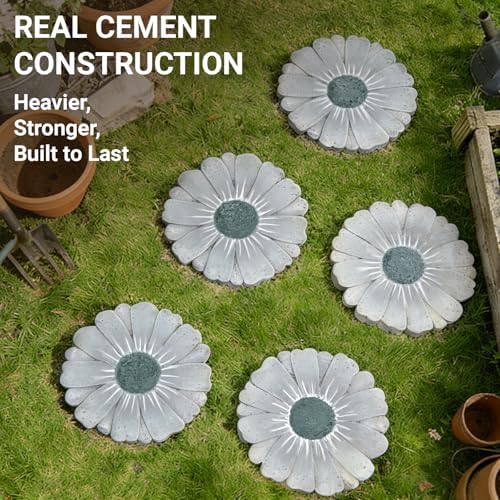 2 Pack Daisy Cement Stepping Stones 10 Inch, Heavy Duty Garden Pathway Stones, Non Slip Outdoor Walkway Decor for Yard Patio Lawn, Weather Resistant Fall Garden(Gray) - Image 2