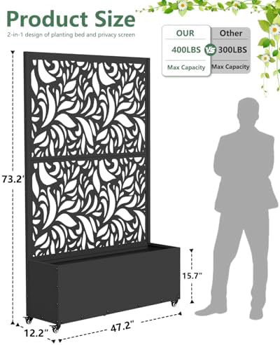 2PCS Metal Planter Box with Trellis,70.9"x47.2"x15.7" Raised Garden Bed with Drainage Holes, Privacy Planters for Outdoor Garden Bed for Climbing Plants,Vegetables,and Vines, Black-Flower - Image 2