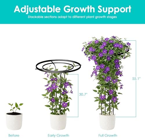 Umbrella Garden Trellis for Climbing Plants Outdoor, 55.1" Mushroom Top Trellis Stackable, Tall PE-coated Metal Obelisk Trellises for Potted Plants, Topiary Tower Vine Support for Rose, Bean, Clematis - Image 5