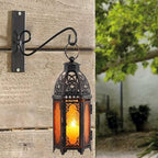 NEEDOMO Set of 2 Moroccan Lanterns Decorative Indoor & Outdoor, Hanging Candle Lantern, 11'' Vintage Candle Holder, Metal Lanterns Decorative, Table, Patio, Porch, Shelf, Gothic Home Decor (Amber) - Image 7