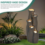 33" Faux Rattan Vase Water Fountain Outdoor with Warm LED Lights, Brown - Image 4