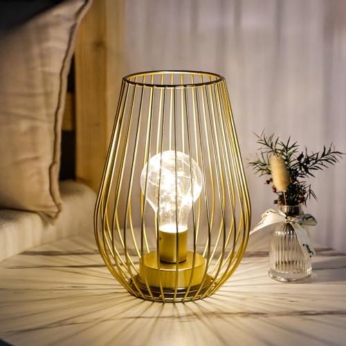 TRIROCKS Metal Cordless Table Lamp - 8'' Tall Set of 12 Cage Shape Battery Operated Lamp with Fairy Lights Bulb for Indoor/Outdoor Use Perfect for Christmas Garden and Weddings (Gold,Set of 12) - Image 6