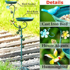 Bird Bath for Outside, 43" Tall Bird Baths and Feeders for Outdoors, Cast Iron Bird Bath and Feeder Combo, Metal Heavy Duty Birdbath Pedestal, Floral Decorative Birdbaths for Outdoor Garden - Image 2