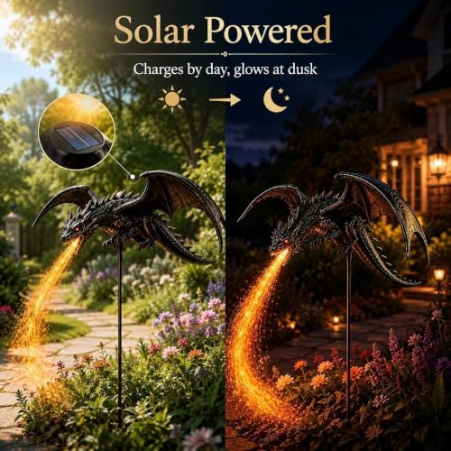Solar Dragon Fire Garden Light Stake, Dragon Outdoor Figurine Lights Stake - Image 6