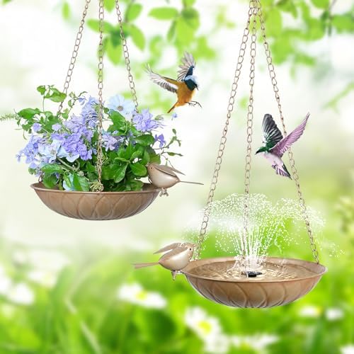 2 Pack Hanging Bird Bath Feeder for Outside, Metal Birdbaths & Birdfeeder - Image 2