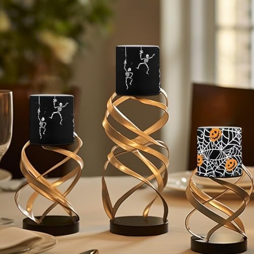 Halloween Flickering Flameless Candles with Remote Battery Operated Candles with Timer Control 4Pcs LED Pillar Tea Lights for Party Banquet Home Decor, Spider Web Pumpkin Skeleton - Image 4