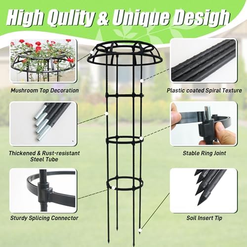 Quibbay 41.3 Inch Mushroom Top Garden Trellis for Climbing Plants,2 Pack - Image 3
