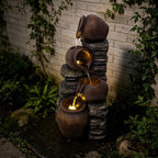 24.8" H Outdoor Water Fountain with Lights, 4-Tier Clay Pot Garden Fountain - Image 6