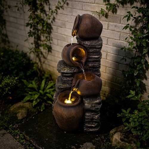 24.8" H Outdoor Water Fountain with Lights, 4-Tier Clay Pot Garden Fountain - Image 6