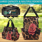 Leopard Rose Garden Tool Bag, Garden Tote Storage Bag with 10 Pockets, Indoor and Outdoor Leopard Print Gardening Tool Organizer for Women Men - Image 4
