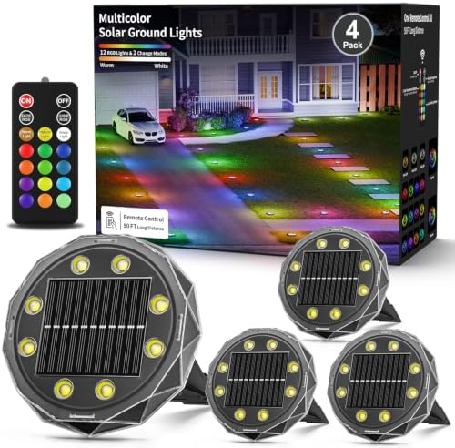 4 Pack Color Changing Solar Ground Lights Outdoor, IP67 Waterproof by Unknown