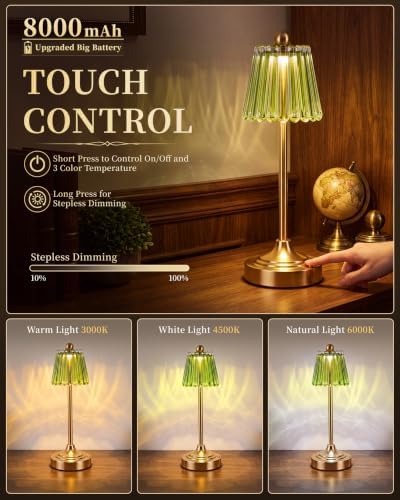 Small Vintage Cordless Table Lamp(Green,2Pack) - Image 4