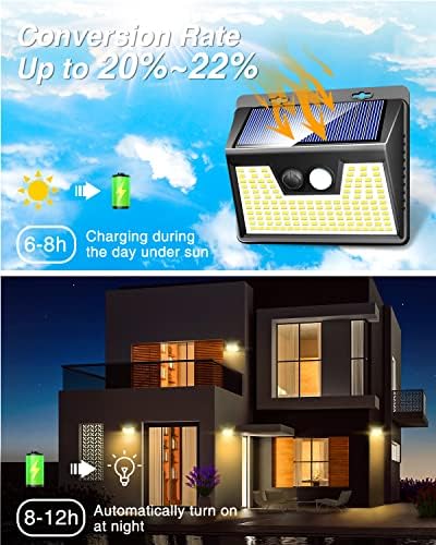 Peasur Solar Lights Outdoor Waterproof [8 Pack/140LED], Warm White Motion Sensor Light Ultra-Bright, 3 Modes Solar Fence Security Lighting for Wall Garden Yard Garage Patio - Image 2