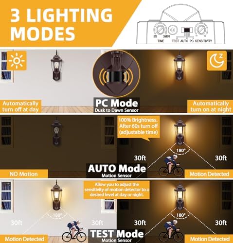 Lamomo Motion Sensor Outdoor Wall Lights Fixture, 2-Pack Porch Lamp, Bronze - Image 2