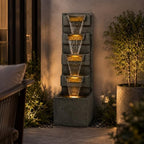 39.37 Inch Outdoor Water Fountain, 4 Tier Resin Cascading Water Feature with Warm LED Lights, Quiet Pump for Patio Garden Porch - Image 4
