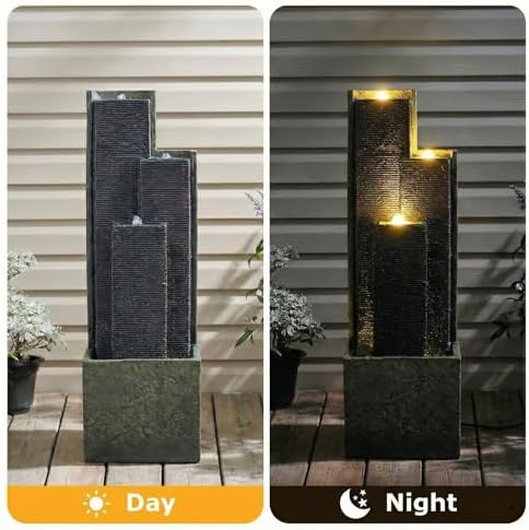 Modern Geometric Design Water Fountain Outdoor with LED Lights, 23.6" Tall Cascading Water Feature for Patio, Lawn, Backyard & Garden, Water Fountain Decor (Modern Geometry 40" H) - Image 3