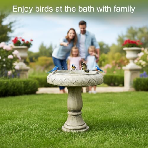 SKYFIRE Pedestal Birdbath for Garden - 23.2"H Fibre Reinforced Concrete Bird Bath, Decorative Outdoor Birdbath with Floral Embossed Basin, Weather Resistant Standing BirdBath for Patio, Lawn, Backyard - Image 5