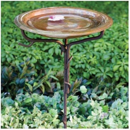 Ancient Graffiti Solid Copper Birdbath with Iron Twig Stake, Multi - Image 2