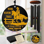 Personalized Memorial Wind Chimes for Outdoors Cowboy Rider Tribute Western Sympathy Gift Riding Heaven Trails Custom Name Years for Loss of Loved One Dad Husband Ranch Keepsake Hanging Garden Rustic by AlpadilCo