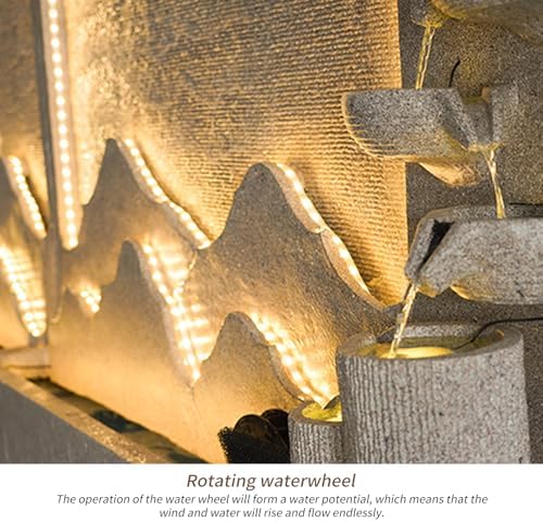 Modern Cement Water Fountain with LED Lights – 8.2ft Indoor Outdoor Garden Wall Feature, Durable Concrete Look (Left)(Right) - Image 7