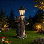 19" Black Bear Statue Solar Welcome Sign Resin Outdoor Garden Decor, Brown - Image 4