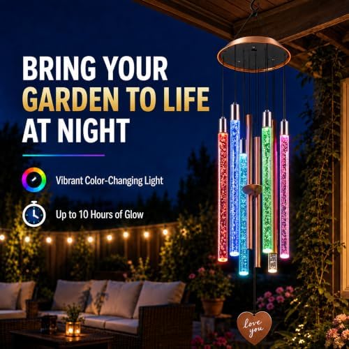Nacome Solar Wind Chimes 6 LED Tubes Color Changing Light, Cooper - Image 2