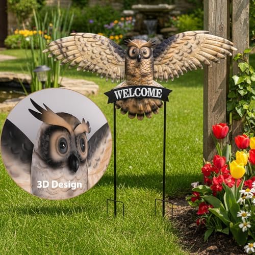 Large Vintage Owl Decorative Garden Stakes with Welcome Sign - Image 4