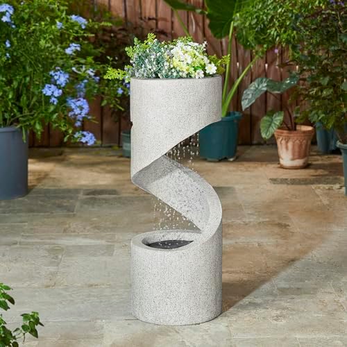 Glitzhome Outdoor Water Fountain with LED Light, Spiral Tiered Water Fountain Outdoor with Stone Planter, Modern Curved Waterfalls Feature Fountains for Garden Patio Porch, 31.3”H - Image 2