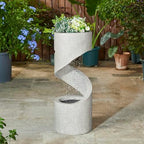 Glitzhome Outdoor Water Fountain, 31.25" H Modern Faux Terrazzo Spiral Shaped Outdoor Fountain with Pump and LED Lights,Polyresin Waterfall Fountain Water Feature for Garden, Patio, Porch Decor by Glitzhome