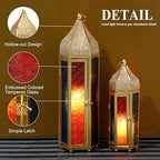 TRIROCKS Set of 2 Moroccan Candle Lanterns 22.5''&15'' H Decorative Candle Holder Hanging Lanterns with Embossed Colored Tempered Glass Ramadan Decorations for Home Outdoor Indoor Patio Weddings(Gold) - Image 3
