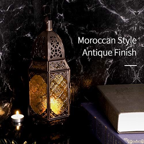 Lewondr Ramadan Lantern Decorations, Glass Moroccan Bookshelf Lantern, Gold - Image 2
