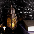 Lewondr Ramadan Lantern Decorations, Glass Moroccan Bookshelf Lantern, Gold - Image 2