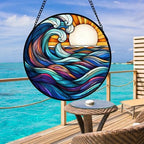 Sunset Ocean Waves Stained Glass Window Hanging Suncatcher Gifts 15" - Image 4