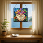 Gnome with Flower Crown Stained Glass Suncatcher – Square Hanging Window Panel for Home or Greenhouse – Whimsical Glass Art Gift for Garden Lovers, Christmas, Halloween, Father Days 1fhnsj - Image 6