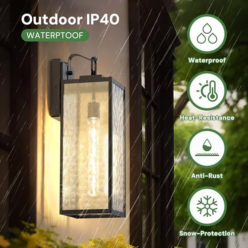 Outdoor Wall Lights, Exterior Lighting Fixtures with Water Ripple Shade 16" - Image 4