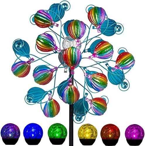 Solar Hot Air Balloon Wind Spinner Decor with LED Glass Ball by VEWOSTAR
