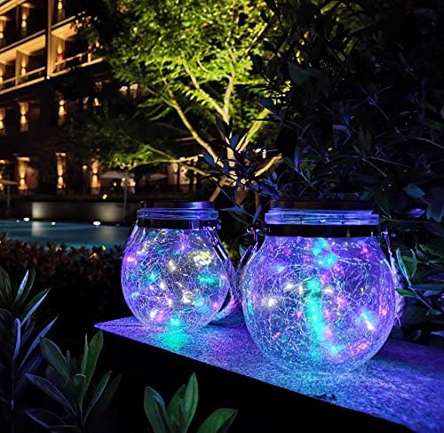 2 Pack Hanging Solar Powered LED Lights,Cracked Glass Ball Light, Waterproof Outdoor Christmas Decorative Lantern for Garden, Yard, Patio, Lawn (Colorful) by KIMI+HOUSE